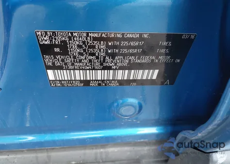 2016 Toyota Rav4 Le из США, поврежденный, VIN 2T3BFREV4GW471607